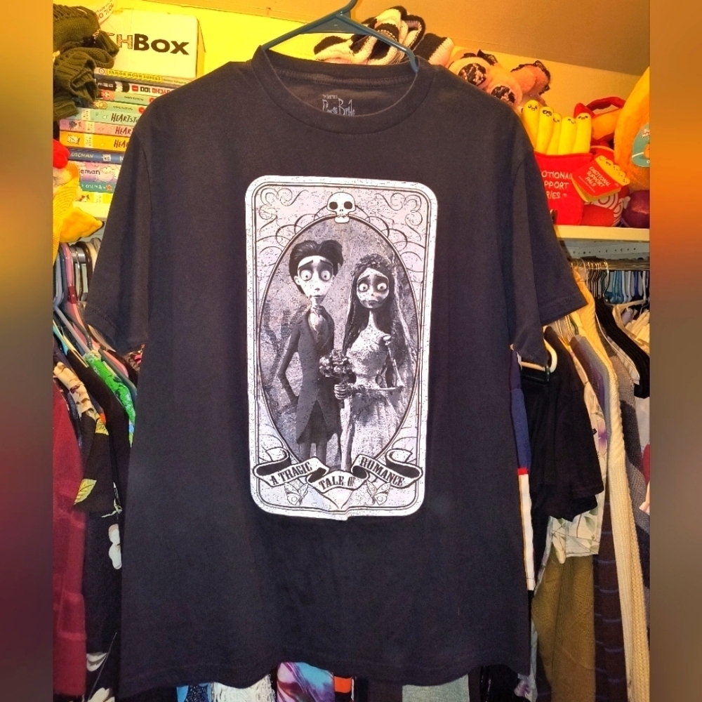 Black Graphic T-Shirt Corpse Bride Tim Burton Anime Black White Large